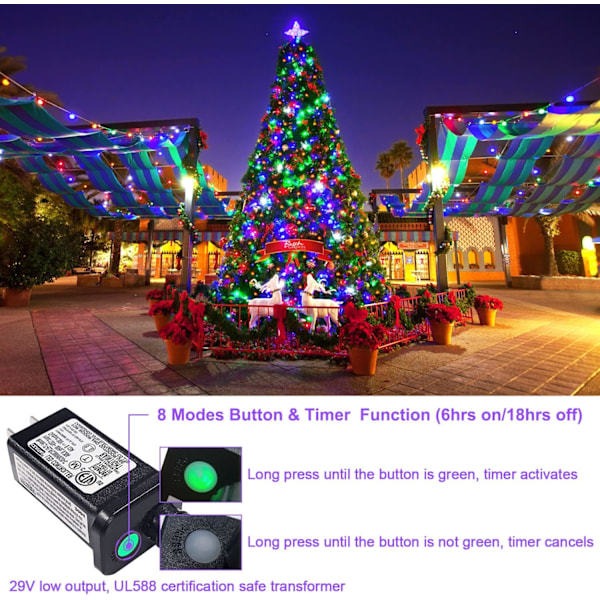 200 LED Flerfärgade Julbelysning Utomhus Vattentät, Utbyggbar 20m Multicolor Connectable 200 LED