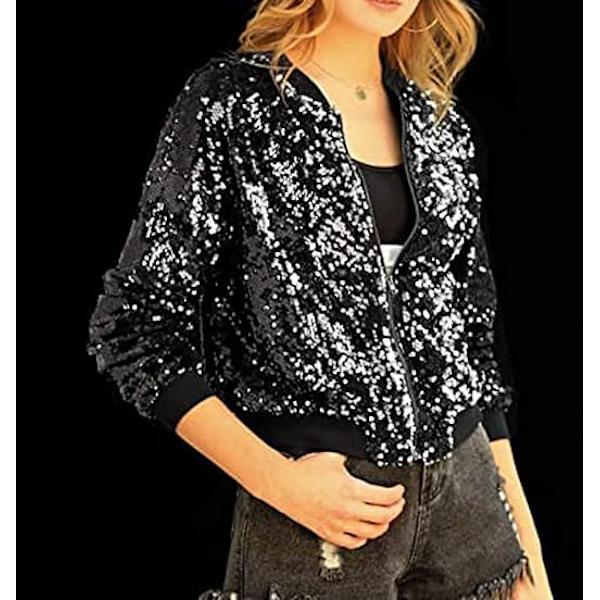 Sequin Flash Långärmad Dragkedja Pilotjacka Cosplay Prestanda Kostym black XL