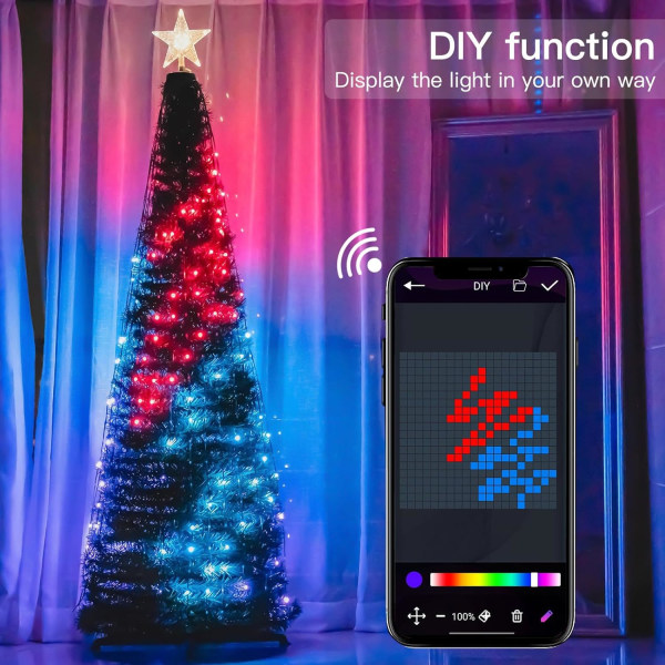 6 Ft Smart Christmas Tree Lights - 400 lysdioder med fjärrkontroll och appkontroll - 7Ft - Without Christmas Tree