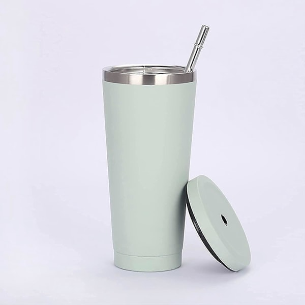 17oz/500ml Resemugg i Rostfritt Stål med Sugrör och Läcksäkert Lock, Vakuumisolerad Mugg för Dryck (Ljusgrön)