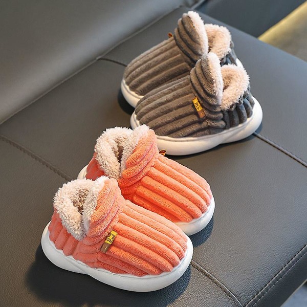 Unisex Barnplattformtofflor, Flickor Pojkar Plysch Bomulls Tofflor Kaffe 21CM 9-10years old