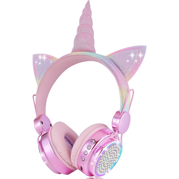 Trådlösa barnhörlurar för flickor Barn tonåringar, LED Light Up Blueto Pink Unicorn