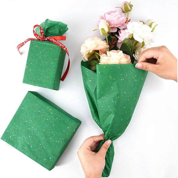 Glitter Silkespapper för Förpackning 50x66cm Grön Röd Silkespapper för Julklappsinslagning Bukettförpackning Hantverkspapper 20 Ark