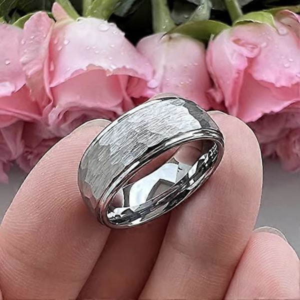 8mm Hammrade volframringar för män kvinnor förlovning bröllop 7
