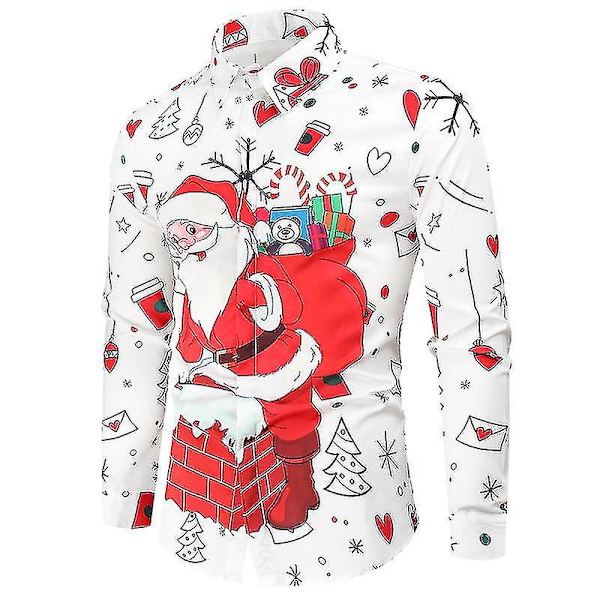 Herrar Jultröja 3D Kreativ Tryckt Långärmad Jultema Klänning white XL
