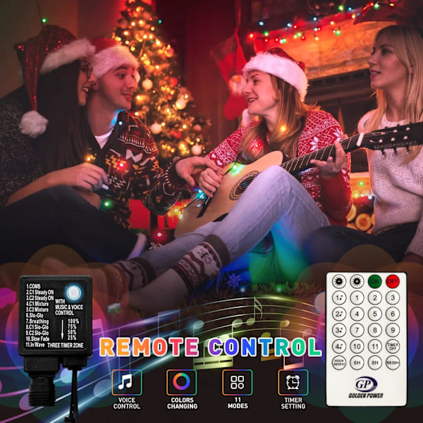 200 LED Flerfärgade Julbelysning Utomhus Vattentät, Utbyggbar 20m Warm White to Multicolor Connectable 200 LED