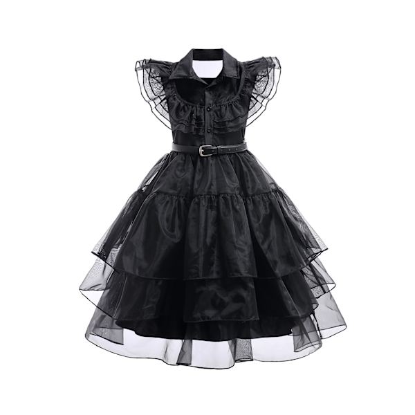 Gotisk Klänning Barn Flickor Cosplay Wednesday Addams Familjen Kostym Halloween Klänning Födelsedagsfest Dresses 140cm