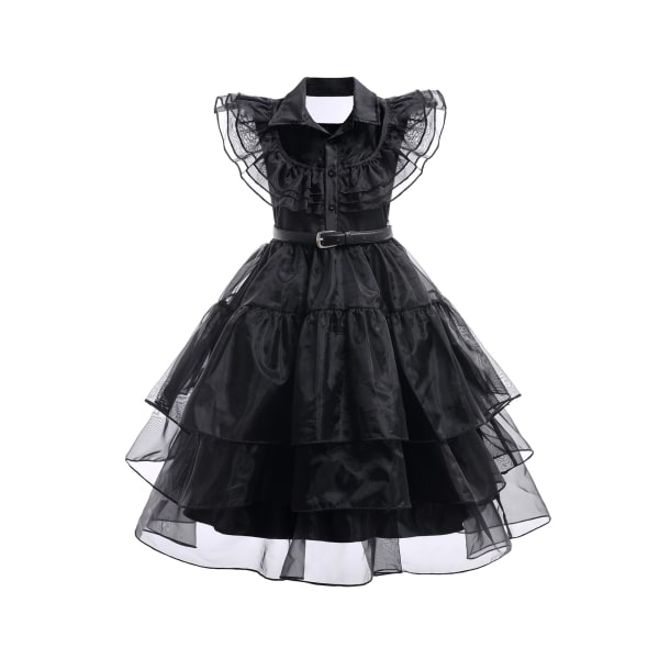 Gotisk Klänning Barn Flickor Cosplay Wednesday Addams Familjen Kostym Halloween Klänning Födelsedagsfest Dresses 160cm