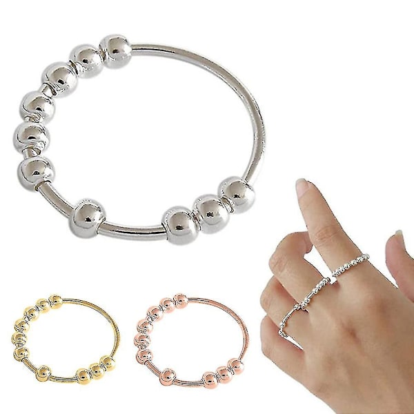 Roterbar beaded fingerring för anti-stress ring lindra ångest gåva Rose gold
