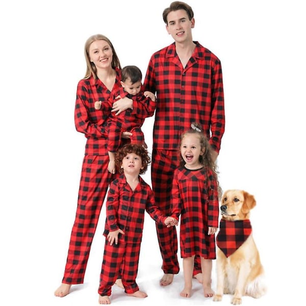 Julpyjamas för Familjen Matchande Rutiga Bomulls Mamma Pappa Baby Barn 2181 Red Girls 3-4Y