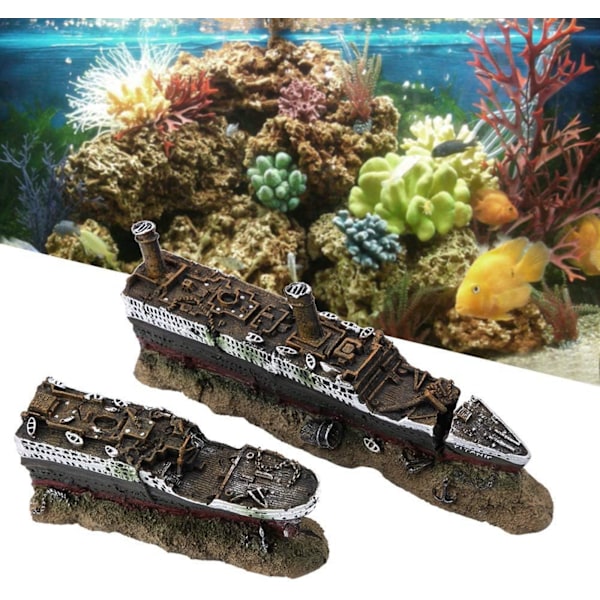 Akvarium Skeppsbrott Dekorationer Resin Titanic Förlorad Vrakbåt Skepp Sjunken Skepp Dekorationer Akvarium LandsHating Dekoration Fisk Ornament
