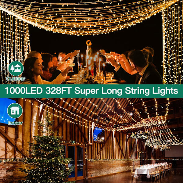 shineshine 197FT 600LED julbelysning utomhus, vattentät 8 Lightin Warm White 1000 LED