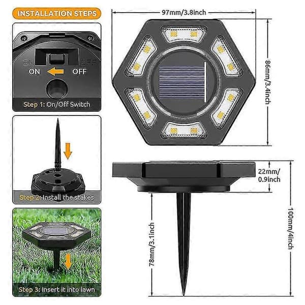 Solcellslampor för mark, 8-pack solcellslampor 12 LED-lampor - varmvitt