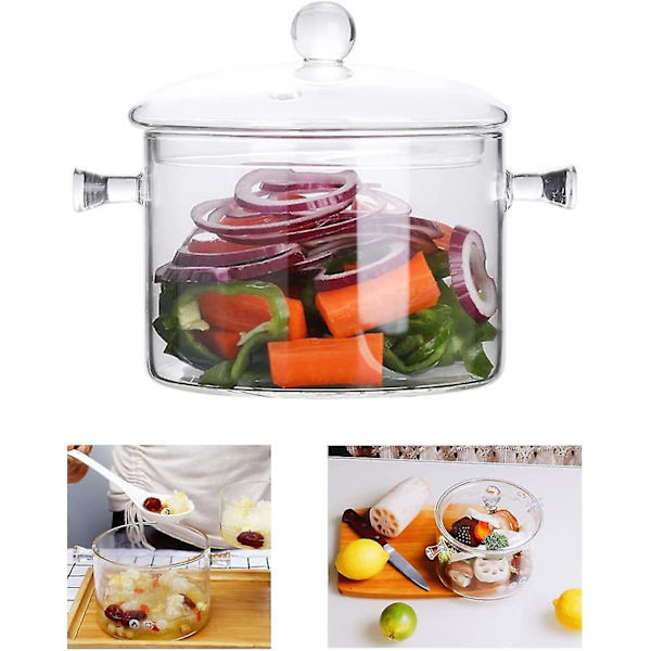 Glaskokgryta - 2l/67oz glaskastrull Värmebeständig borosilikat