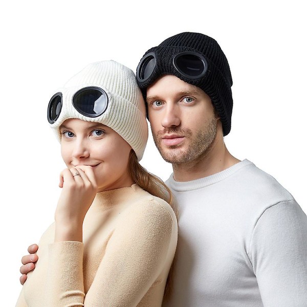 Unisex Stickad Mössa med Goggles Vindsäker Varm Vinter Skallehatt Skidåkning red