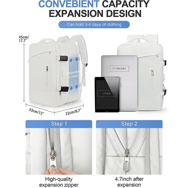 Stor Reseryggsäck Kvinnor, Kabinväska Ryggsäck Män, Vandringsryggsäck 15.6 inch Laptops G4-white(upgraded)
