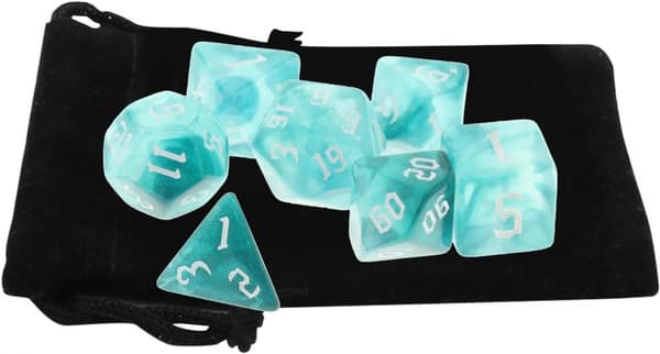 3x Set med 7 Polyedriska Tärningar Kompatibla med RPG - Inkluderar Blå Sammetspåse