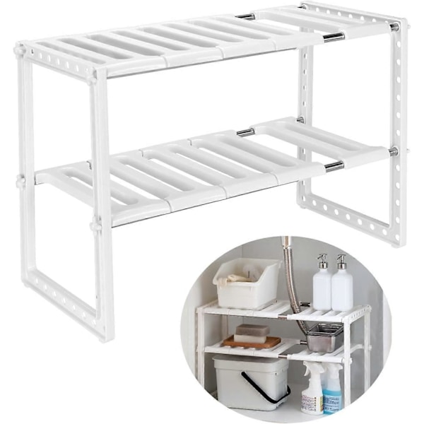 Diskho Förvaringshylla Utdragbar Hyllorganisatör Justerbar Längd 38-70cm, Lastkapacitet 14kg (Vit)