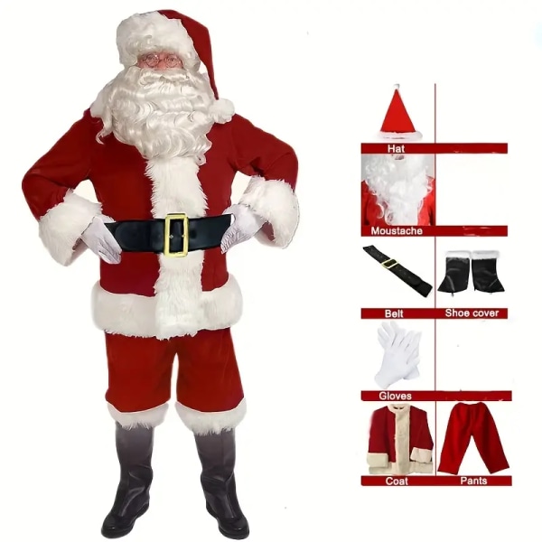9-delars set, Julkläder, Tomte guld sammet set, för jul red XL