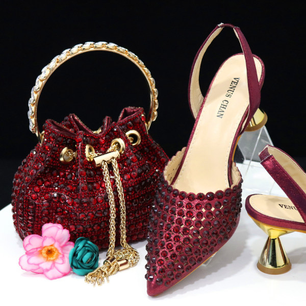 Italiensk design sko och väska set hög kvalitet handgjorda Lady Evening Ban Red 37