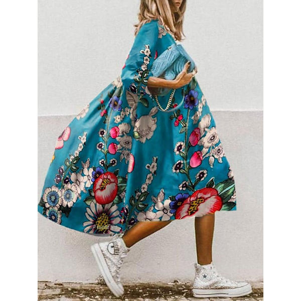 Swingklänning för kvinnor Boho-klänning Midiklänning Vit Gul Röd 3/4 L Red XXL