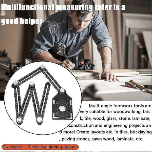 Multi Angle Tool, Multi Angle Mätlinjal, 6-sidig Vinkelmätningsverktyg, Multi Angle Aluminiumlegering Mätlinjal, Multifunktionell Mätlinjal