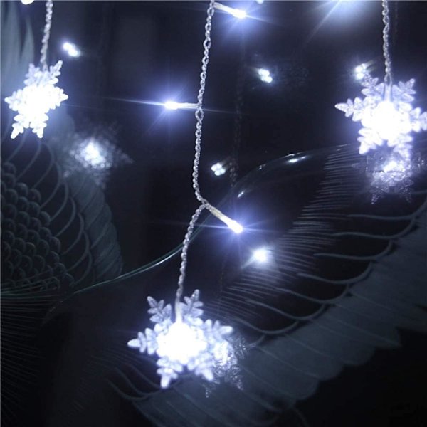 13ft/4M 96 LED Snowflake Curtain String Lights Plug-in minnesfönster L White
