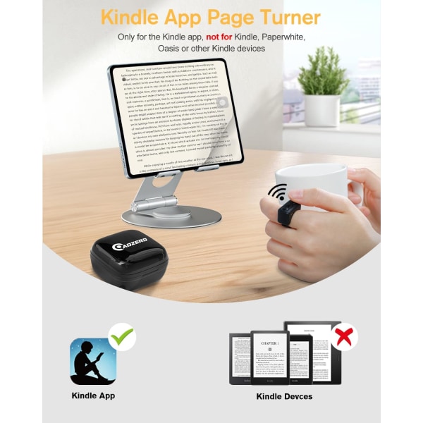 TikTok Remote Control Kindle App Page Turner, Bluetooth Kamera Video Recording Remote, TIK Tok Scrolling Ring för iPhone, iPad, iOS, Android Black