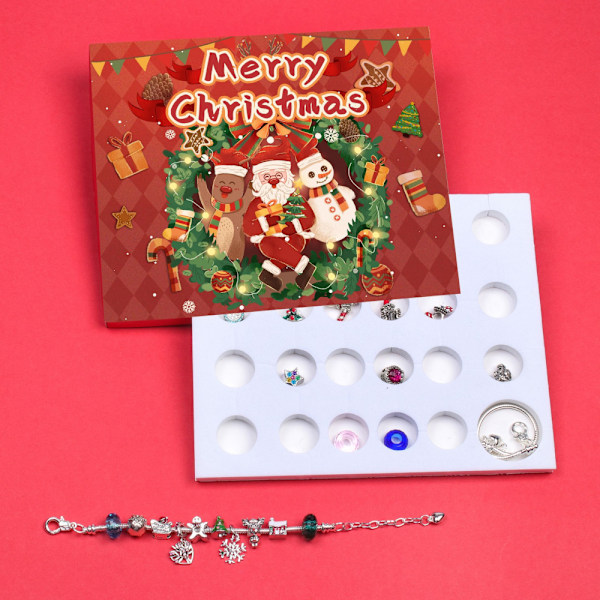 24-Ruts Charm Armband Set med Jultema och Elch - Blind Box DIY rot
