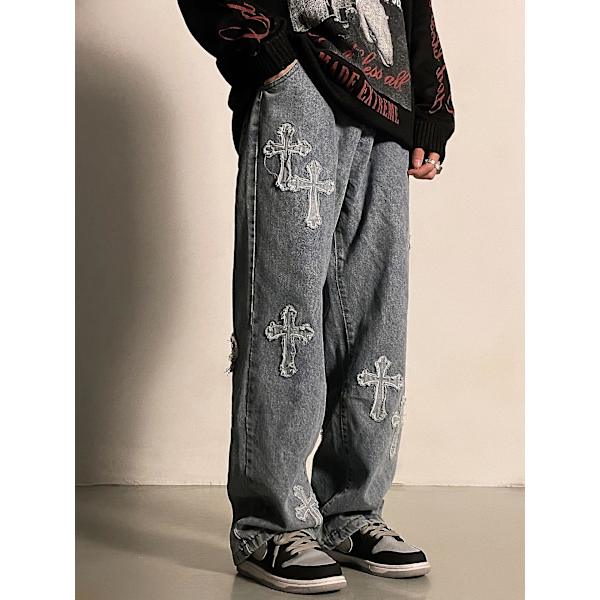 V-hanver Herr Streetwear Baggy Jeans Byxor Cross Hip Hop XXL