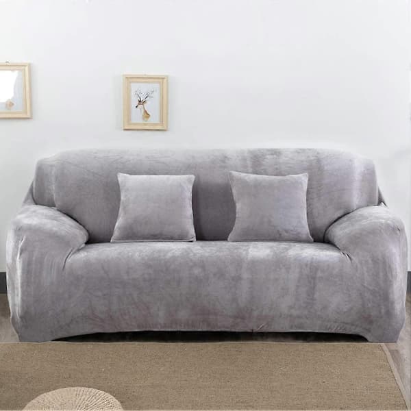 Tjocka Sofföverdrag 1/2/3-sits Enfärgad Soffskydd Sammet Lättmonterat Elastiskt Tyg Stretch Sofföverdrag (Silvergrå, 2-sits 145-185cm)