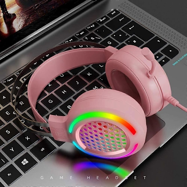 Gaming Headset, 3,5 mm Trådbundna Brusreducerande Hörlurar med RGB Chroma Bakgrundsbelysning för PS4/Xbox One/Mac/PC (Rosa)