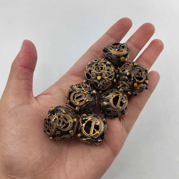 Metalliska Ihåliga Tärningar Dnd Drakar Och Dungeon Polyeder Tärningar Rpg Brädspel Black nickel orange
