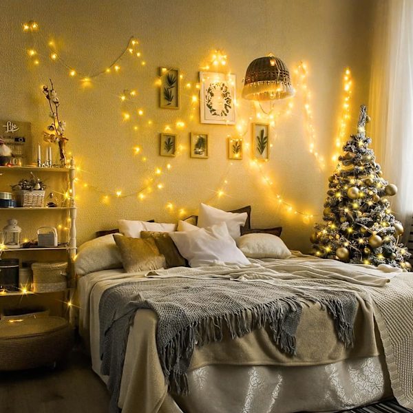 Varmt vita julbelysning inomhus, 10 meter 100 LED-julsträngljus Warm White