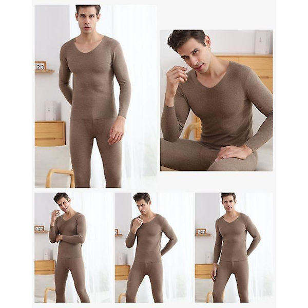 Vuxen Termisk Underkläder Pyjamas Set brown Men M
