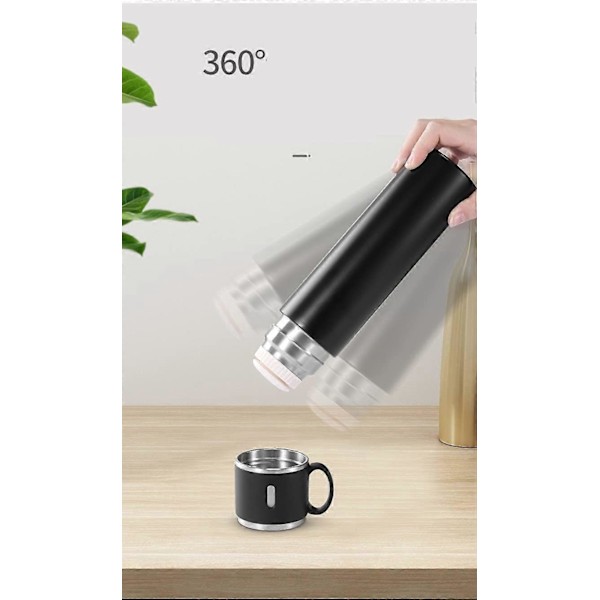 Vakuumisolerad Flaska 500ml/17.6oz Rostfri Termosflaska med Kopp för Kaffe Vatten Dryckesflaskor. (Svart, Enkel)