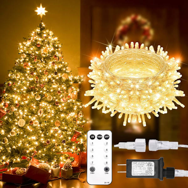 Julbelysning Utomhus, 20 meter 200 LED Varma Vita Stränglampor, Vit Warm White 200LED CONNECTABLE