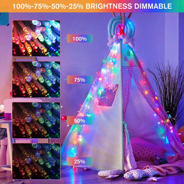 Varmt vita julbelysning inomhus, 10 meter 100 LED-julsträngljus Warm White to Multicolor