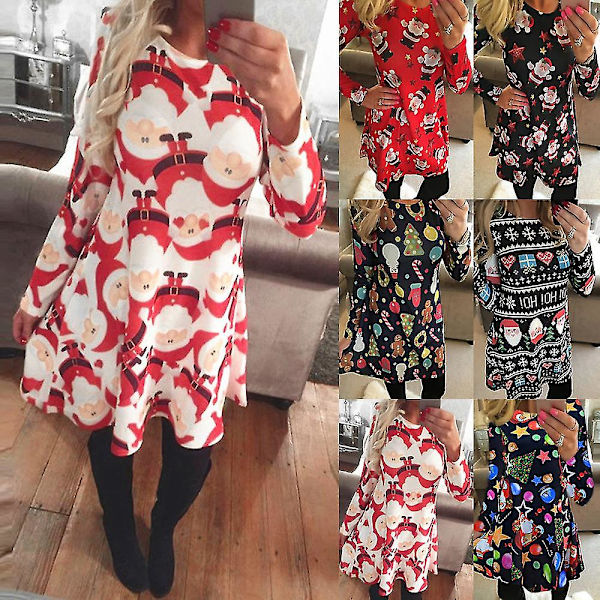 Kvinnors Festklänning Julklänning Damernas Semester Jultomte Swing M XL Santa Claus Black