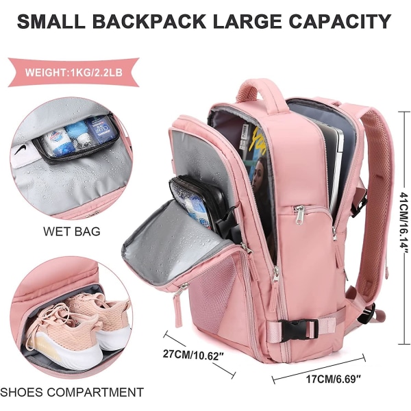 Stor reseryggsäck kvinnor, bär på ryggsäck män, vandring Backpa 14 inch Laptops F1-pink(small)