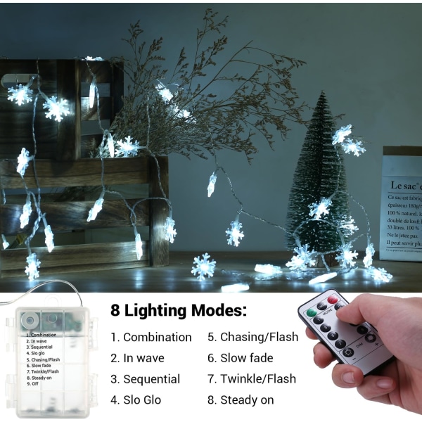 Snowflake Christmas Lights, 16.08ft 40 LED Christmas Lights med Remot Cool White