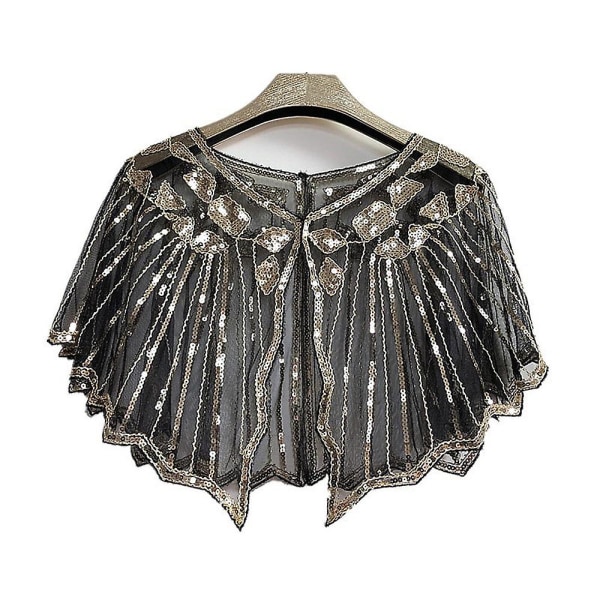 1920-tals Flapper Kostym Sjal Wraps Retro Sekvens Pärlor Kväll Fest Ca Black Gold