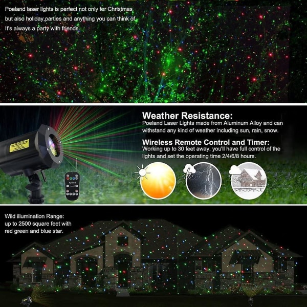 Utomhus trädgård laserljus Vattentät julprojektorljus