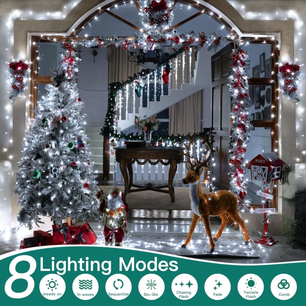 shineshine 197FT 600LED Julbelys utomhus, Vattentät 8 Belysnings White 1000 LED