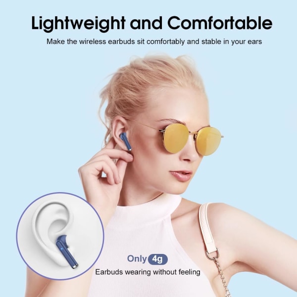 Trådlösa hörlurar, Bluetooth 5.3-hörlurar med 4-mikrofoner ENC Clear Call, Deep Blue