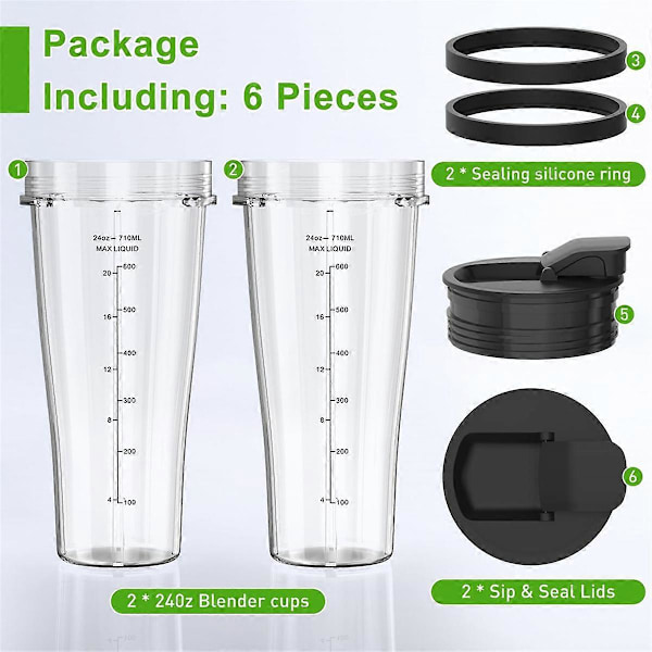 Blender Ersättningsdelar för Ninja, 24oz Ninja Blender Muggar med Lock, Blenderblad för Nutri Ninj