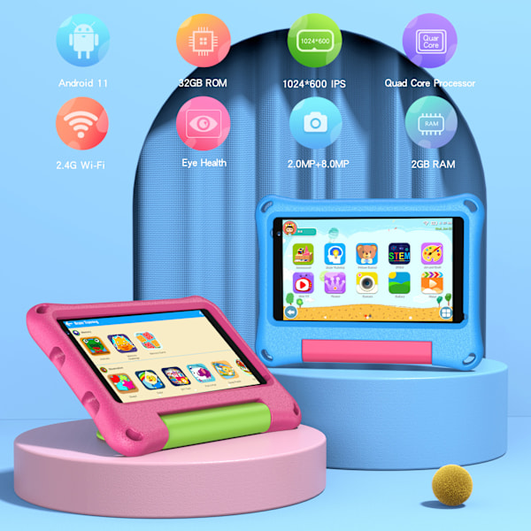 Barnplatta 7\" Android Wifi-platta 32GB Android 11-platta Rosa EU PLUG