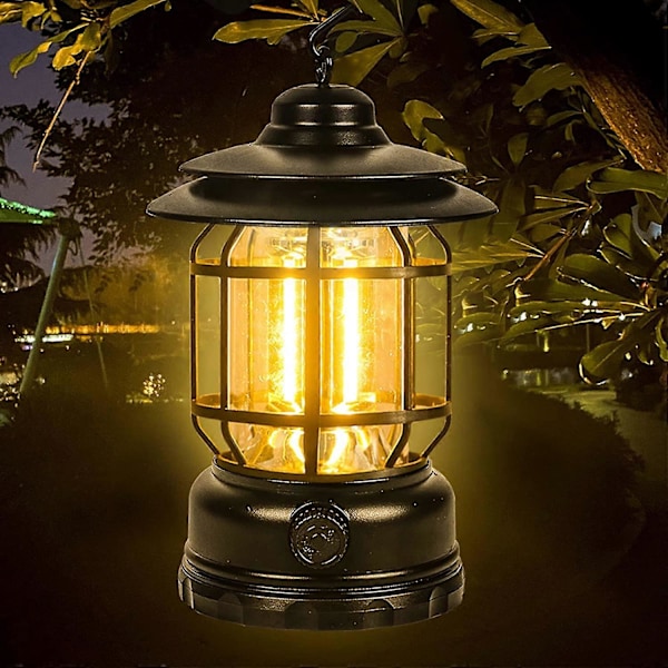 Dimbar Vintage USB Uppladdningsbar LED Campinglampa Varmvitt Ljus Typ C Utomhus Campinglampa