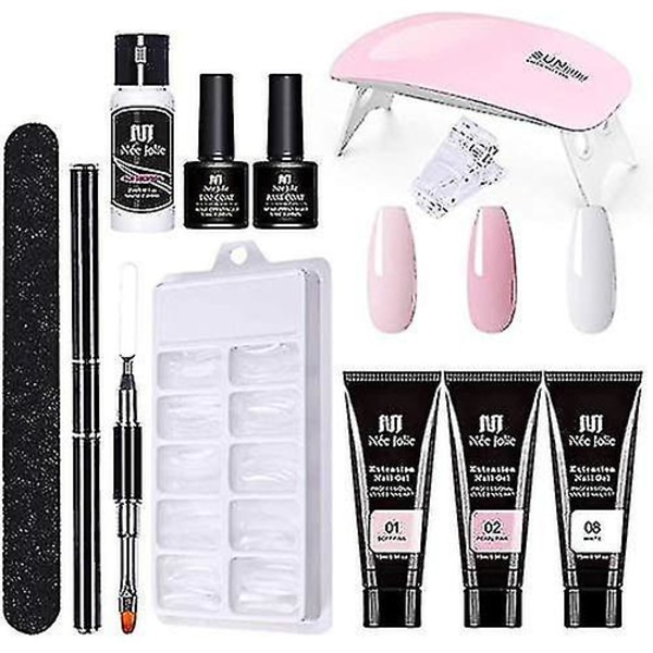 Gellack-set med UV-lampa Startpaket 3 Färger Gellack Set, Snabb Nagelförlängning, Enkel Professionell Poly Gel-set