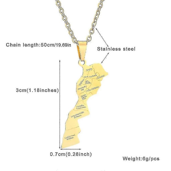 Marocko Kart Hängsmycke Halsband Trendigt Silver/Guld Unisex Dam Herr Halskedja
